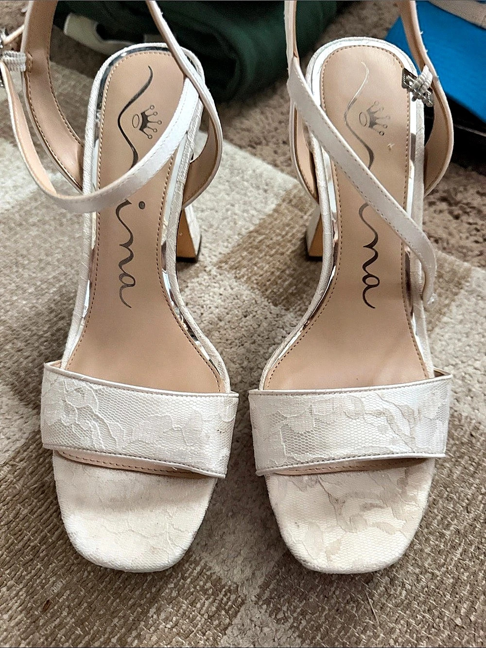 Bridal- Nina Alyma Satin Lace Platform Sandals Heels in White